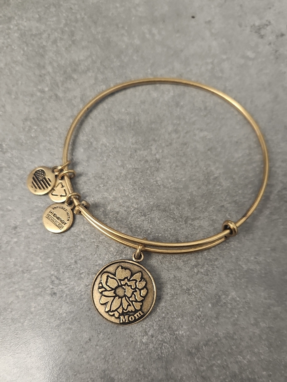 Alex & Ani Raffella Gold 'Mom' Floral Charm Bangle Bracelet
